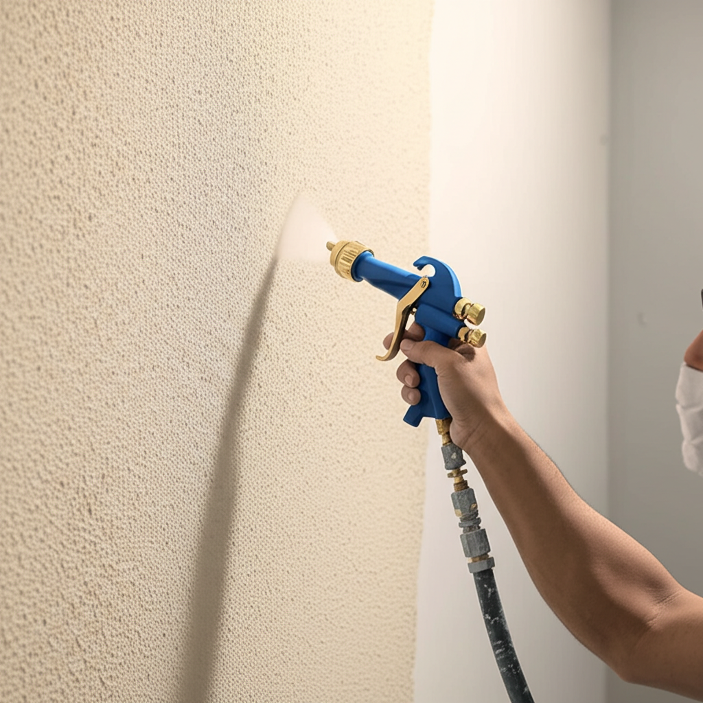Worker applying texture to wall